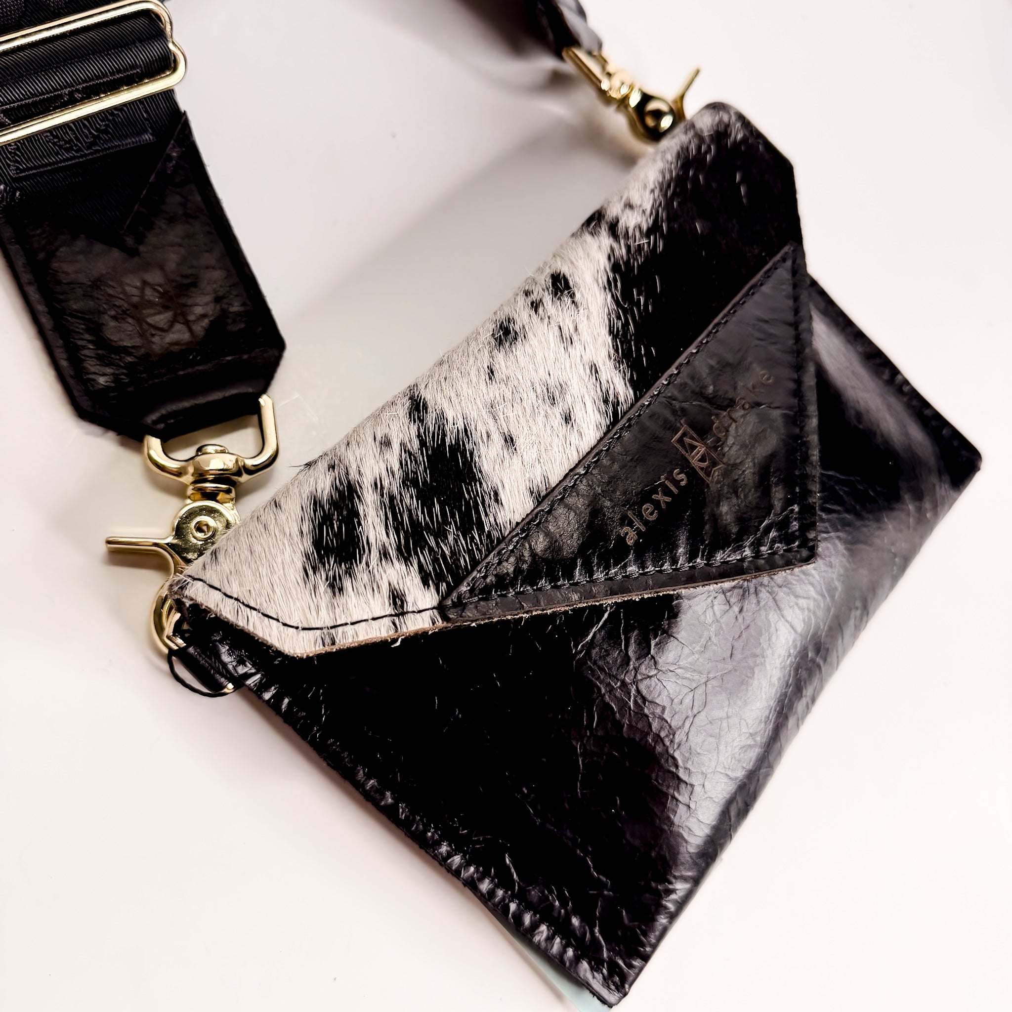 Rodeo Collection | Envelope Cellphone Crossbody | Black + Hair-on-Hide