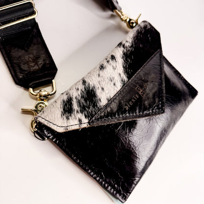 Rodeo Collection | Envelope Cellphone Crossbody | Black + Hair-on-Hide
