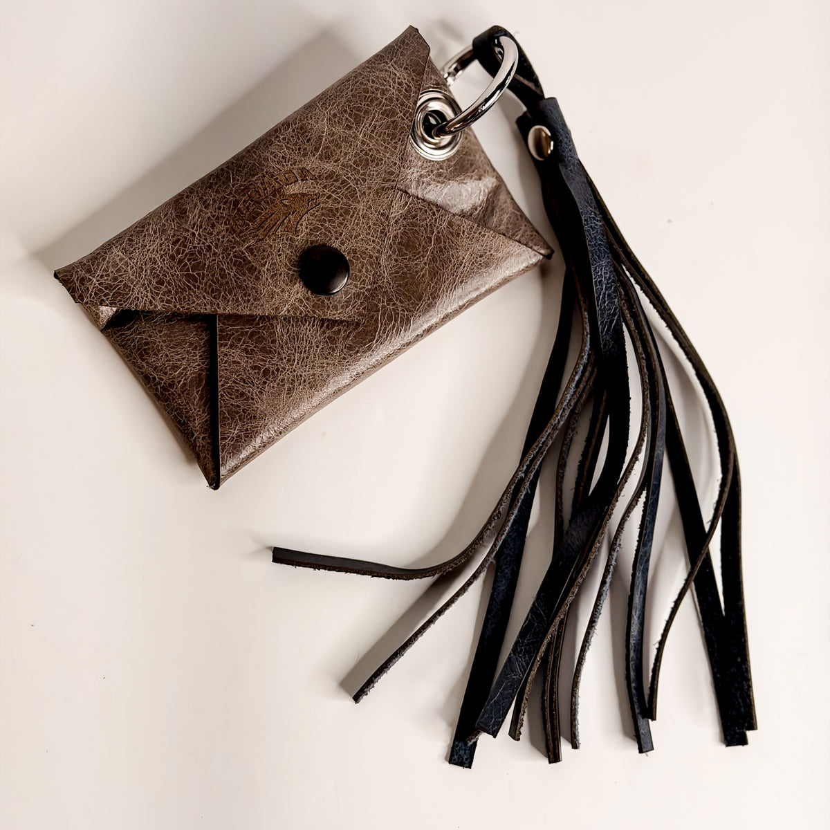 University of Nevada Collection | Keychain | Leather Wallet Pouch + Tassel  | Gray + Navy