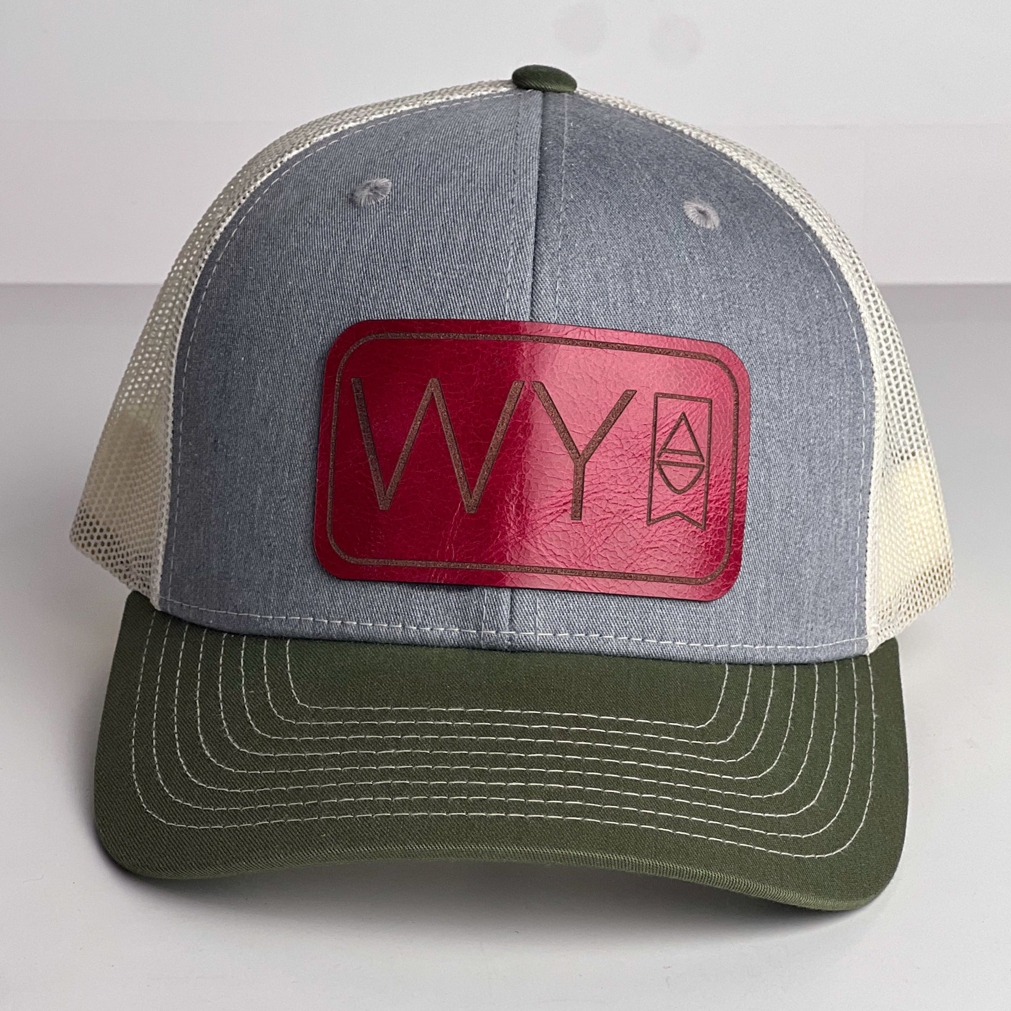 WY Trucker Hat | Olive Green + Wild Berry