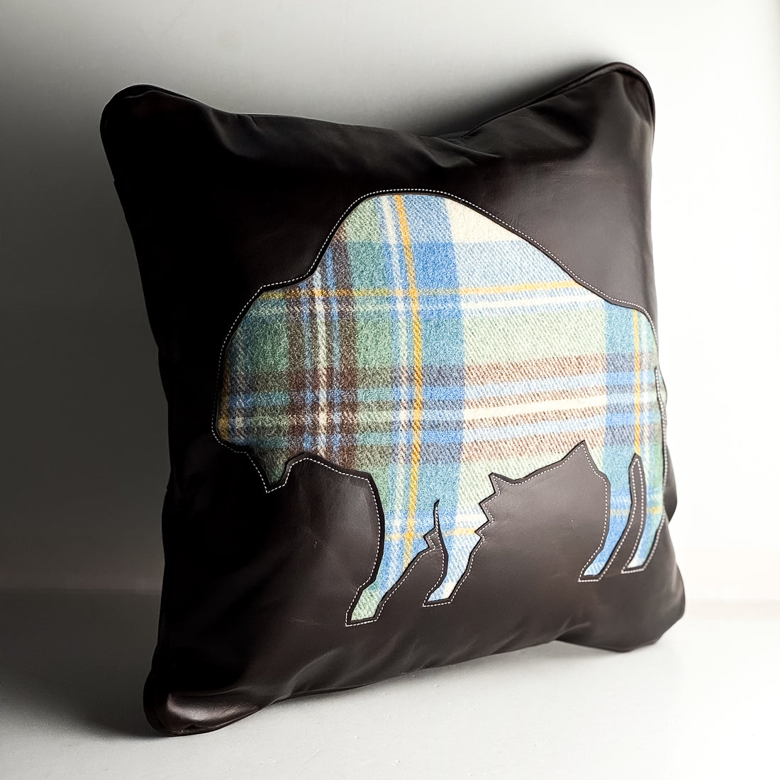 Home Collection | Square Pillow | Bison | Rocky + Plaid Wool