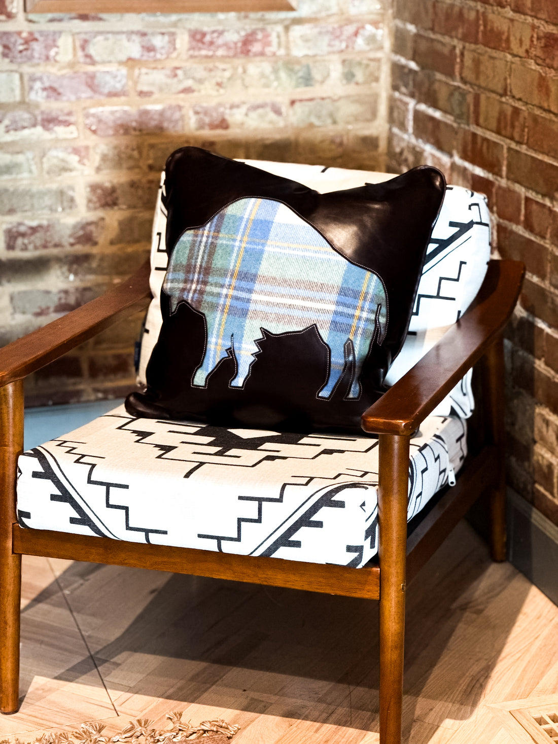 Home Collection | Square Pillow | Bison | Black + Plaid Wool