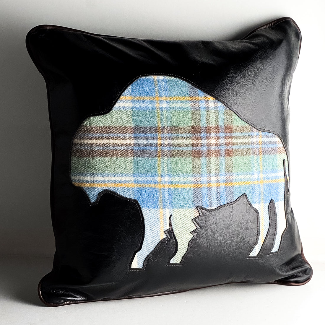 Home Collection | Square Pillow | Bison | Black + Plaid Wool