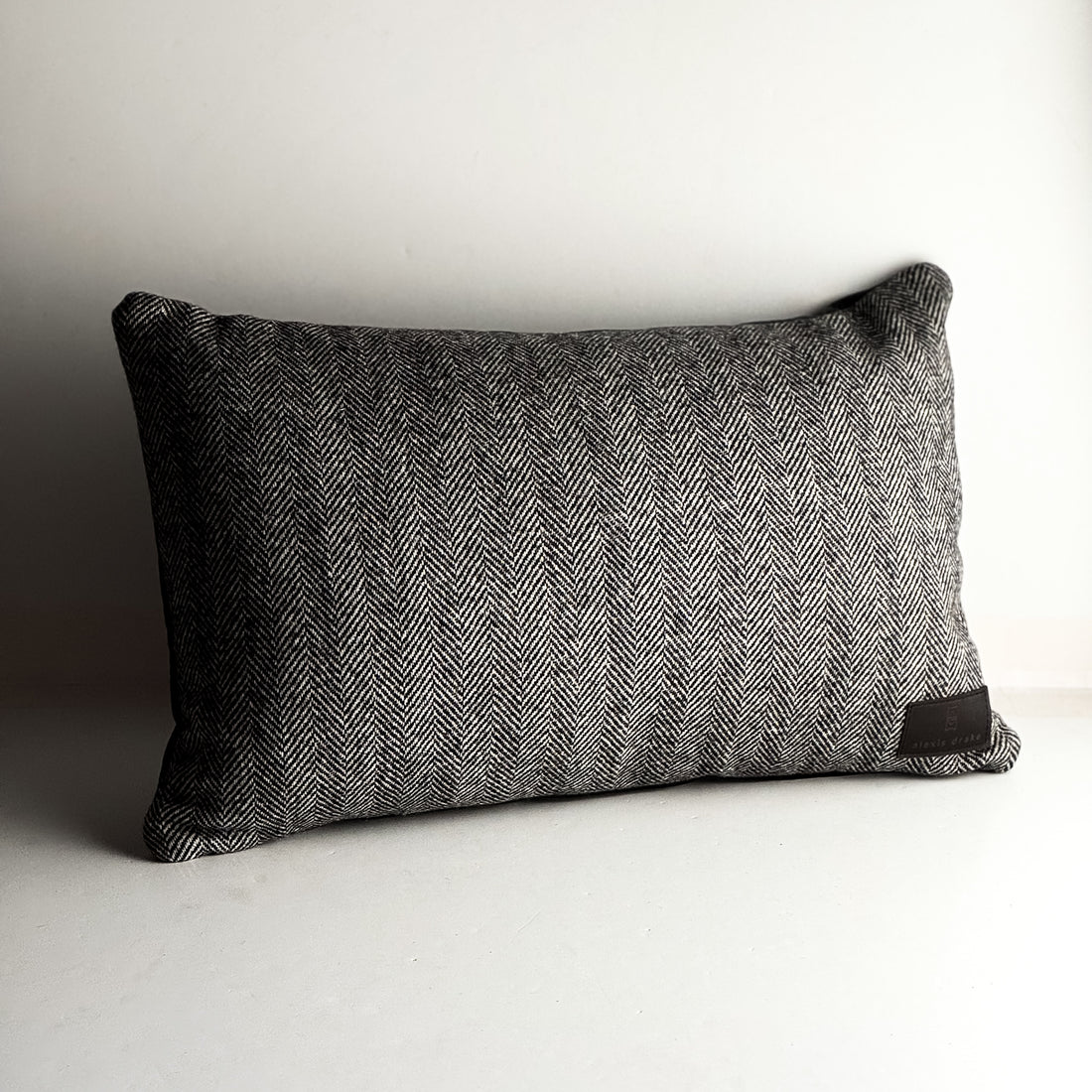 Home Collection | Small Lumbar Pillow | Herringbone Wool + Black