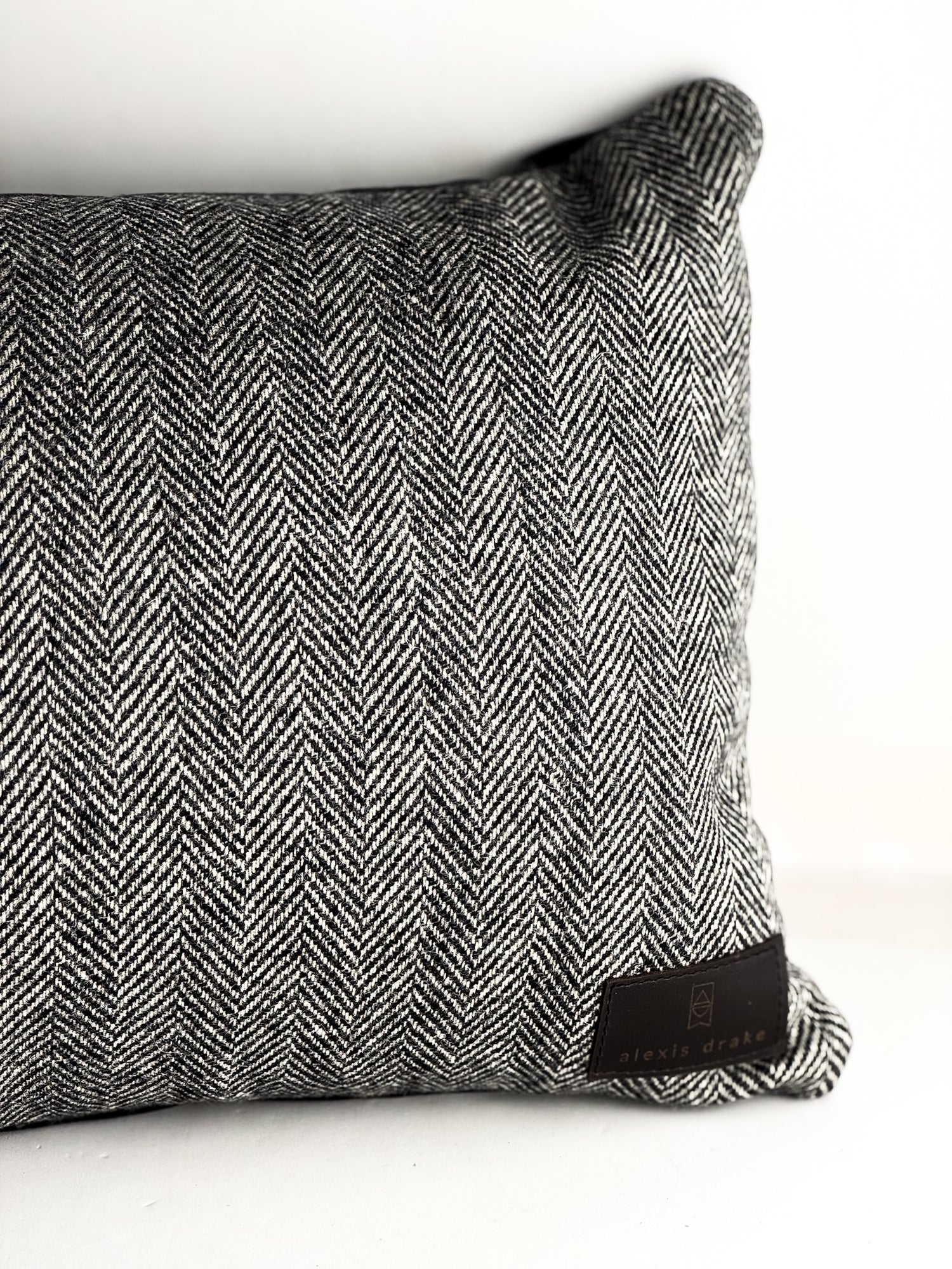 Home Collection | Small Lumbar Pillow | Herringbone Wool + Black