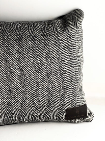 Home Collection | Small Lumbar Pillow | Herringbone Wool + Black