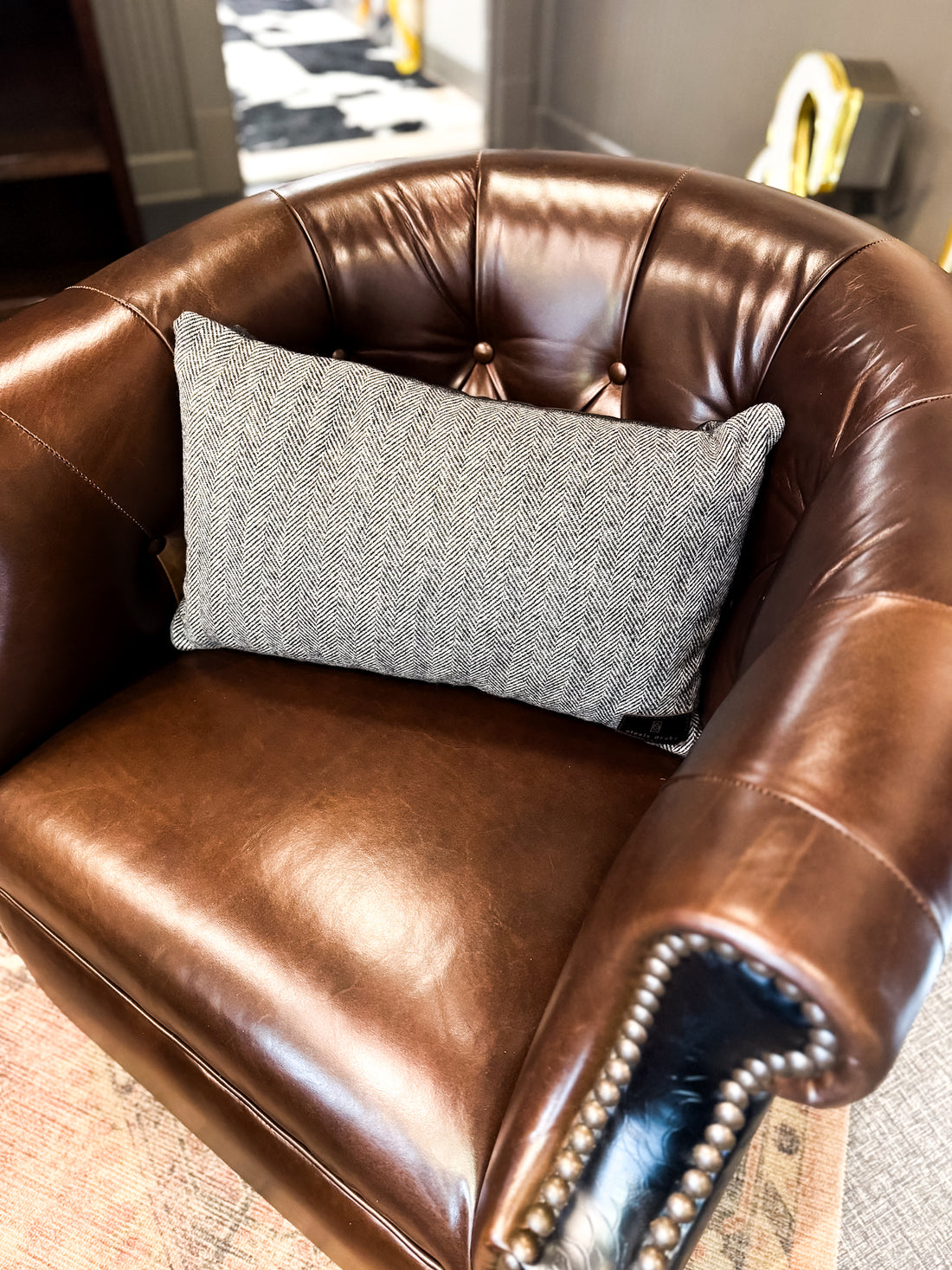 Home Collection | Small Lumbar Pillow | Herringbone Wool + Black