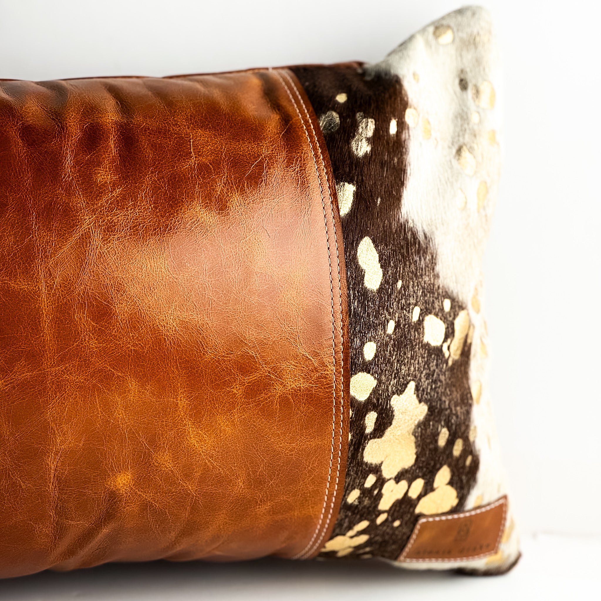 Home Collection | Small Lumbar Pillow | Whiskey + Gold Metallic Hair-on-Hide