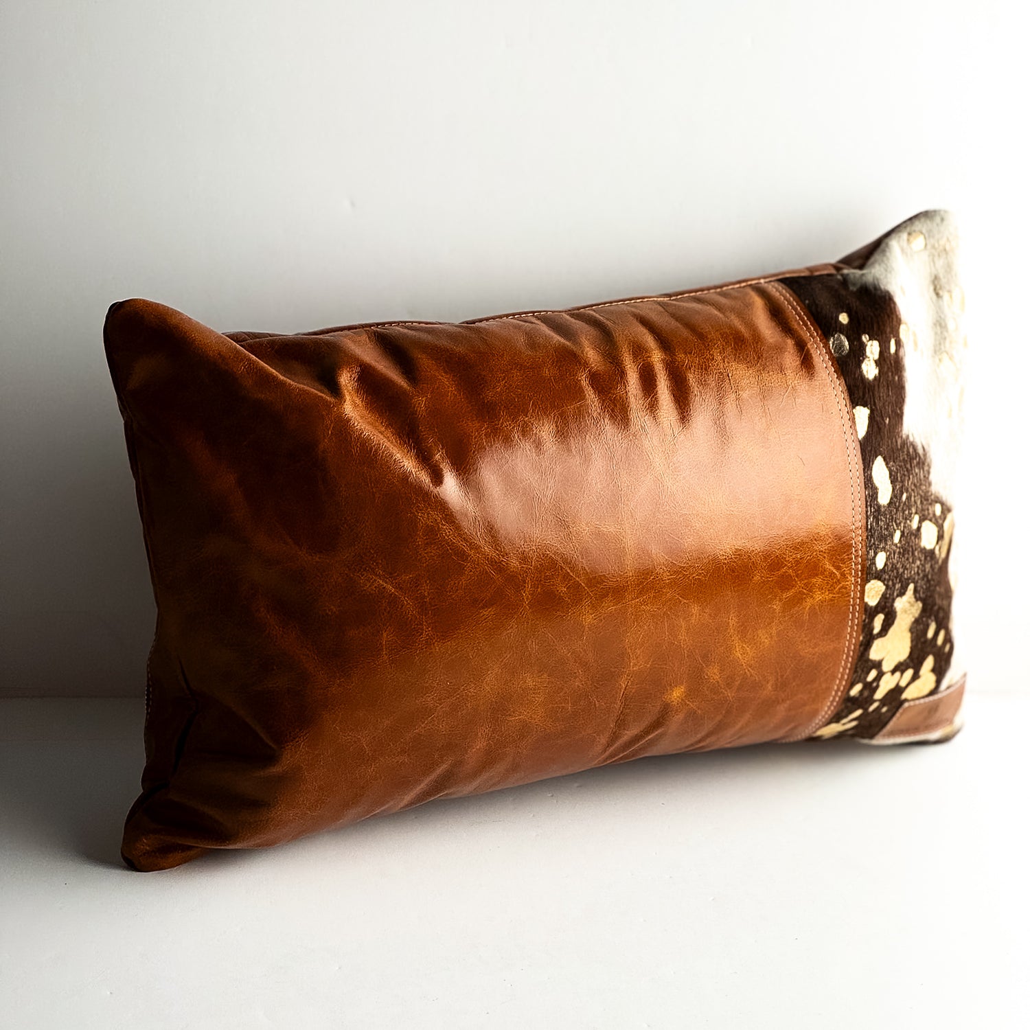 Home Collection | Small Lumbar Pillow | Whiskey + Gold Metallic Hair-on-Hide