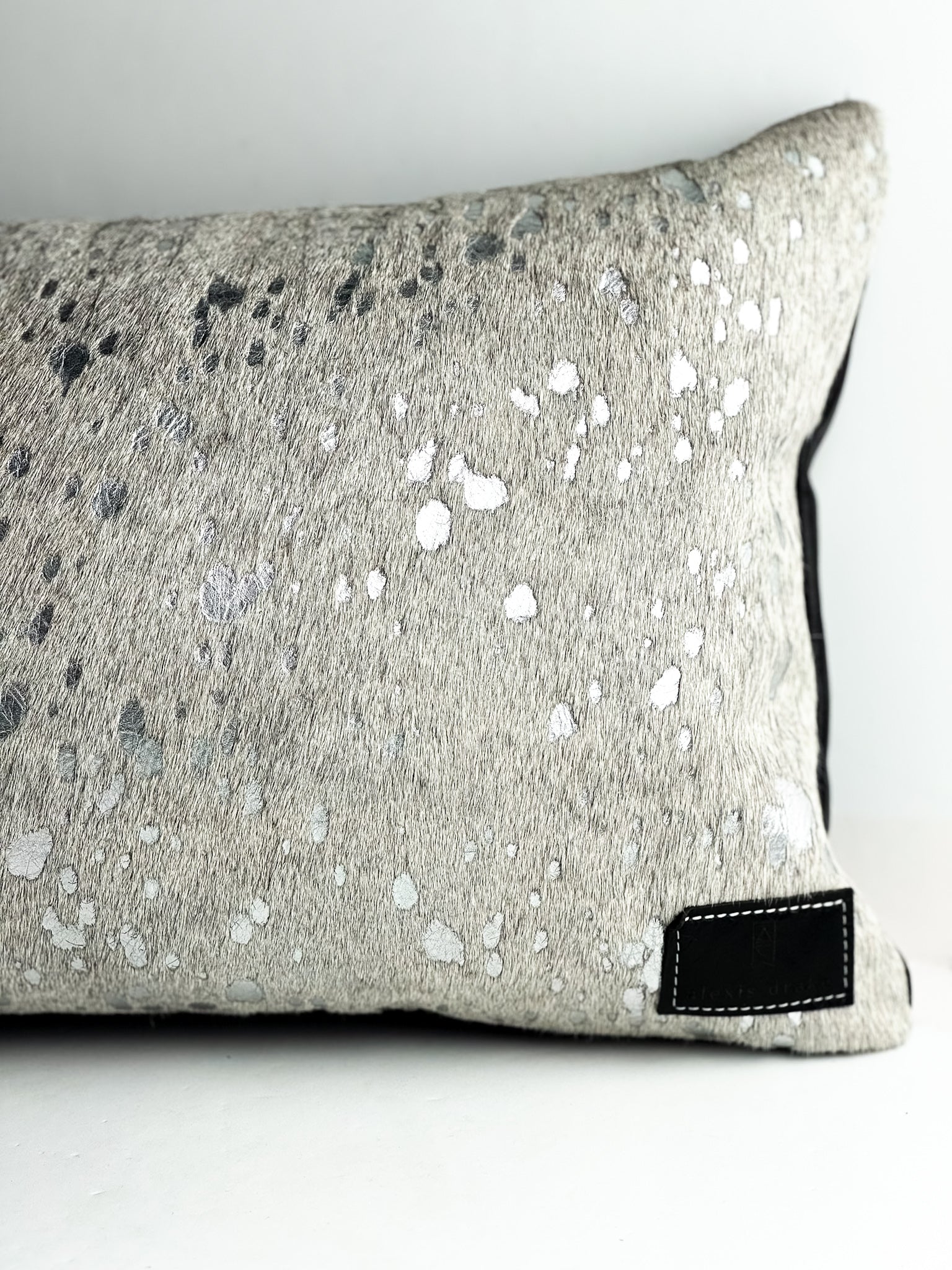 Home Collection | Small Lumbar Pillow | Silver Metallic Hair-on-Hide + Black