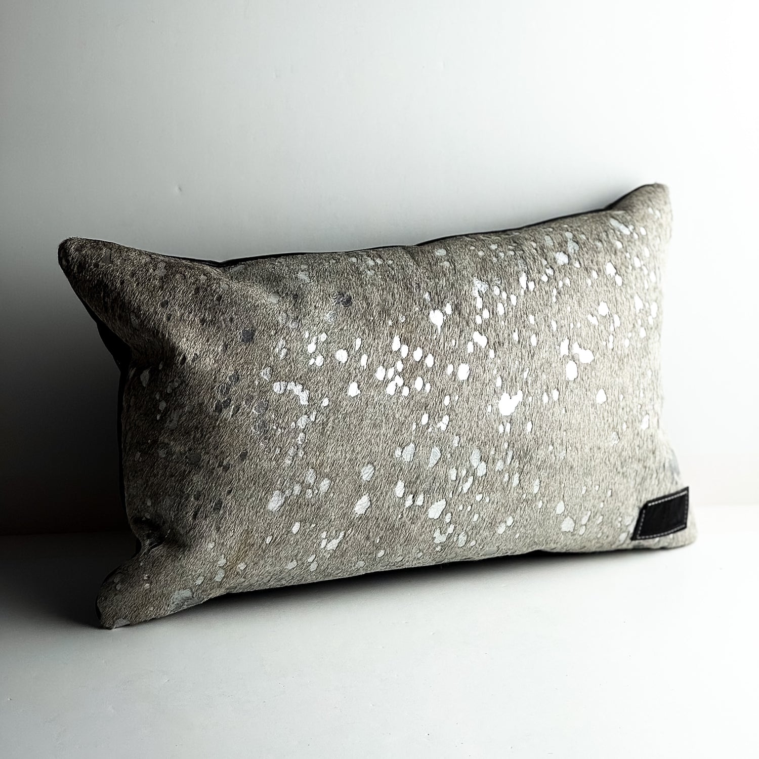 Home Collection | Small Lumbar Pillow | Silver Metallic Hair-on-Hide + Black