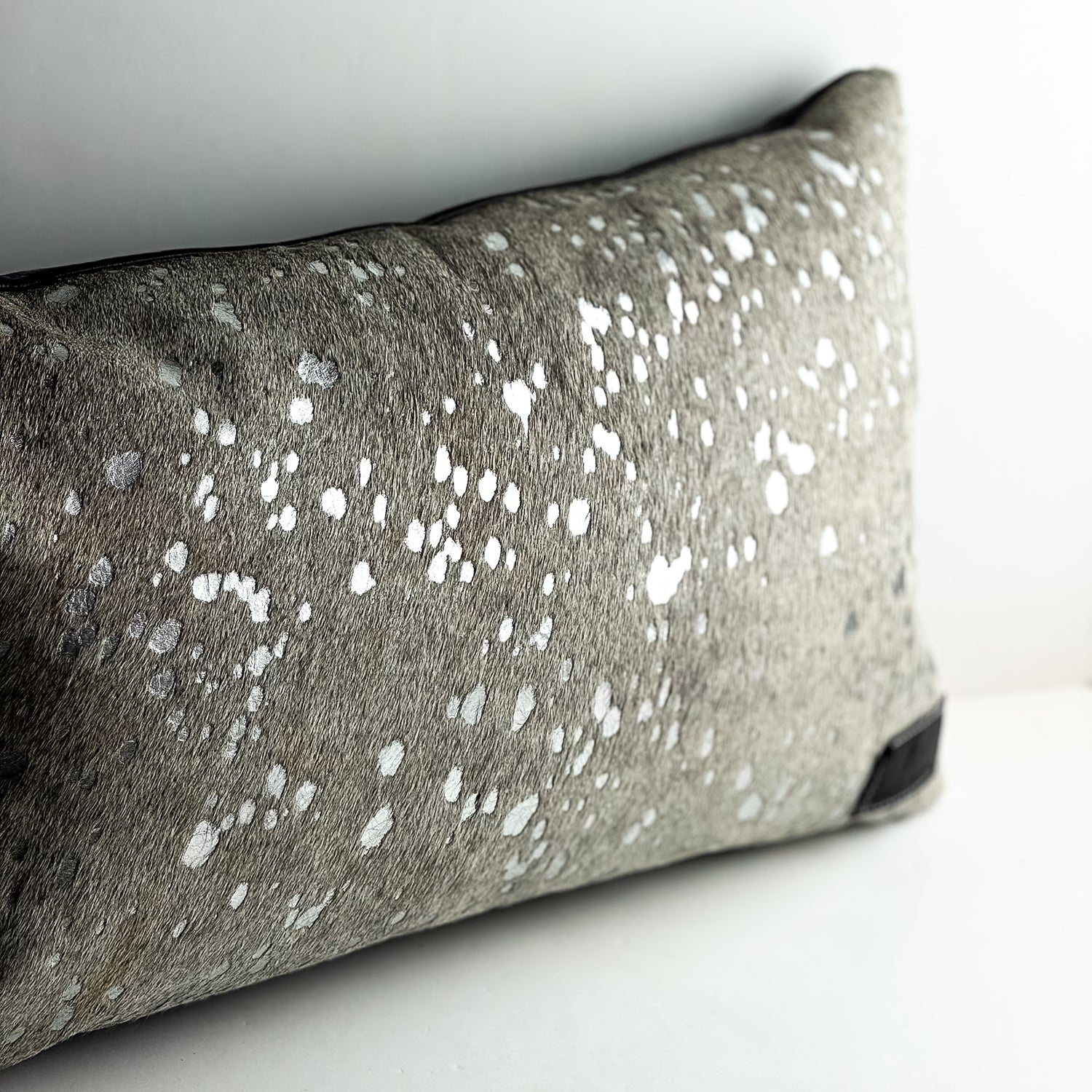 Home Collection | Small Lumbar Pillow | Silver Metallic Hair-on-Hide + Black