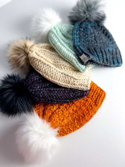 Wool Hat | Tangerine | White Pom