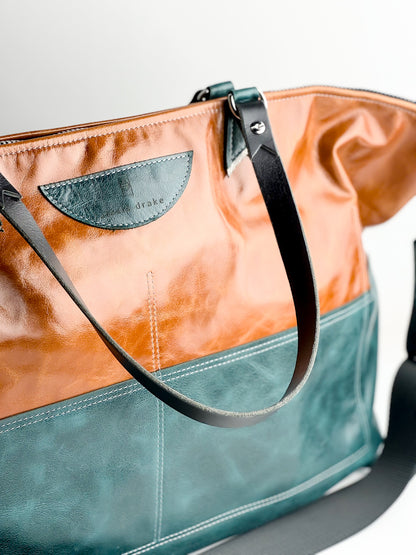 Western Woods Collection | Roundabout Weekender Tote | Bourbon + Teal Spruce