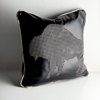 Home Collection | Square Pillow | Bison | Black + Houndstooth Hair-on-Hide