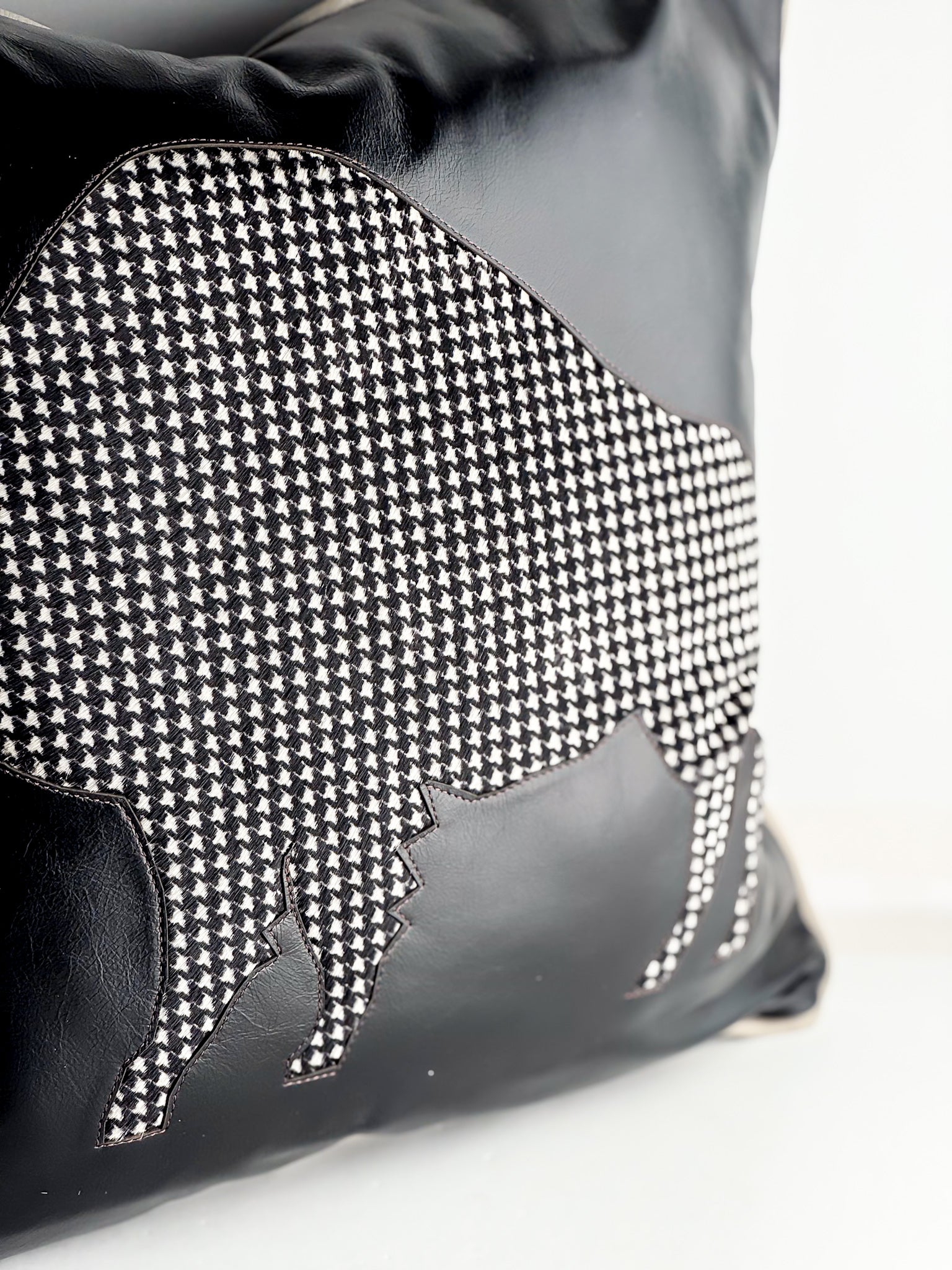 Home Collection | Square Pillow | Bison | Black + Houndstooth Hair-on-Hide