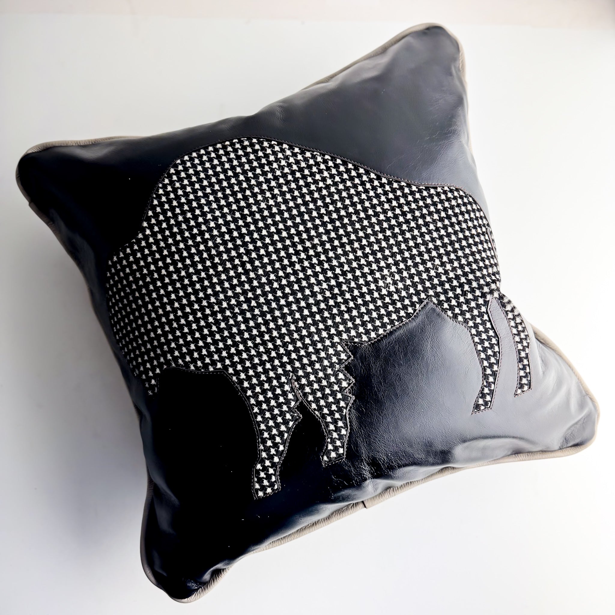 Home Collection | Square Pillow | Bison | Black + Houndstooth Hair-on-Hide