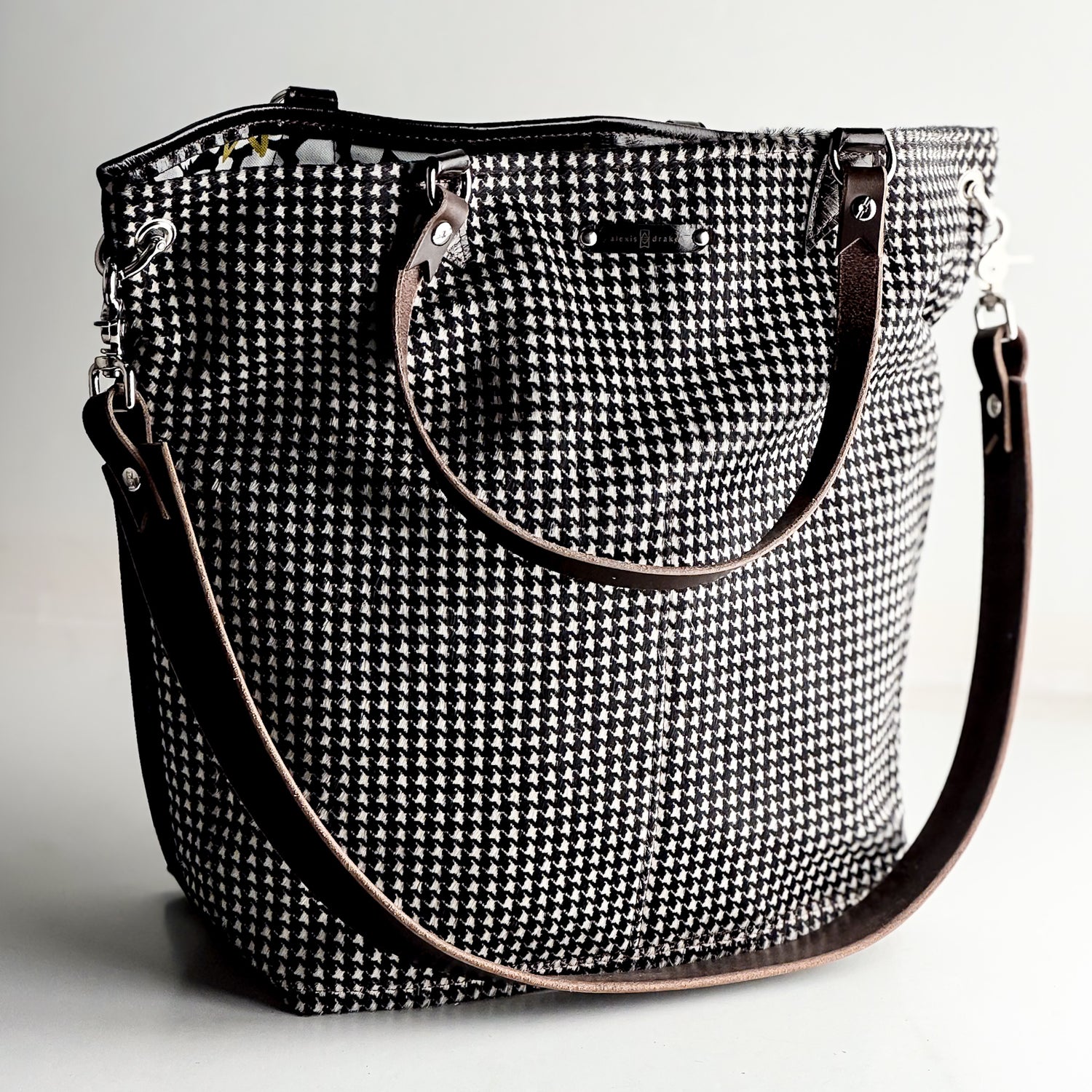Midnight in Paris Collection | Lexington Shoulder Tote | Houndstooth Hair-on-Hide + Chocolate Truffle
