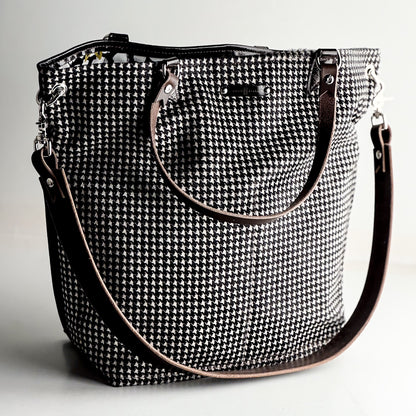 Midnight in Paris Collection | Lexington Shoulder Tote | Houndstooth Hair-on-Hide + Chocolate Truffle