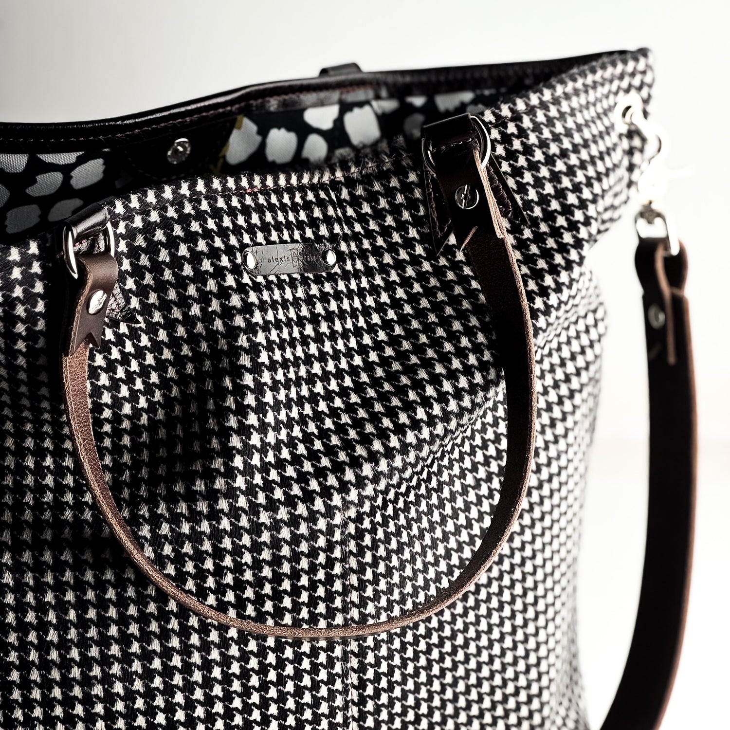 Midnight in Paris Collection | Lexington Shoulder Tote | Houndstooth Hair-on-Hide + Chocolate Truffle