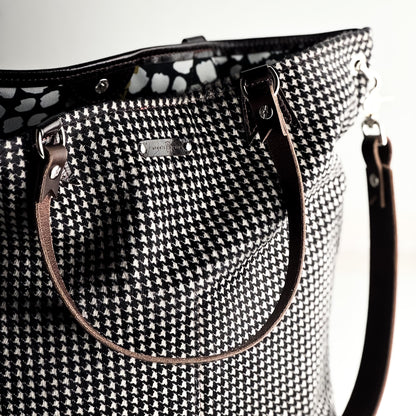 Midnight in Paris Collection | Lexington Shoulder Tote | Houndstooth Hair-on-Hide + Chocolate Truffle
