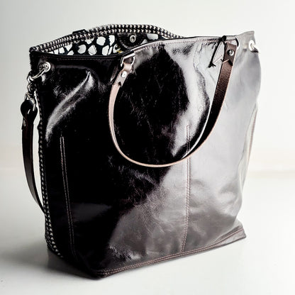 Midnight in Paris Collection | Lexington Shoulder Tote | Houndstooth Hair-on-Hide + Chocolate Truffle