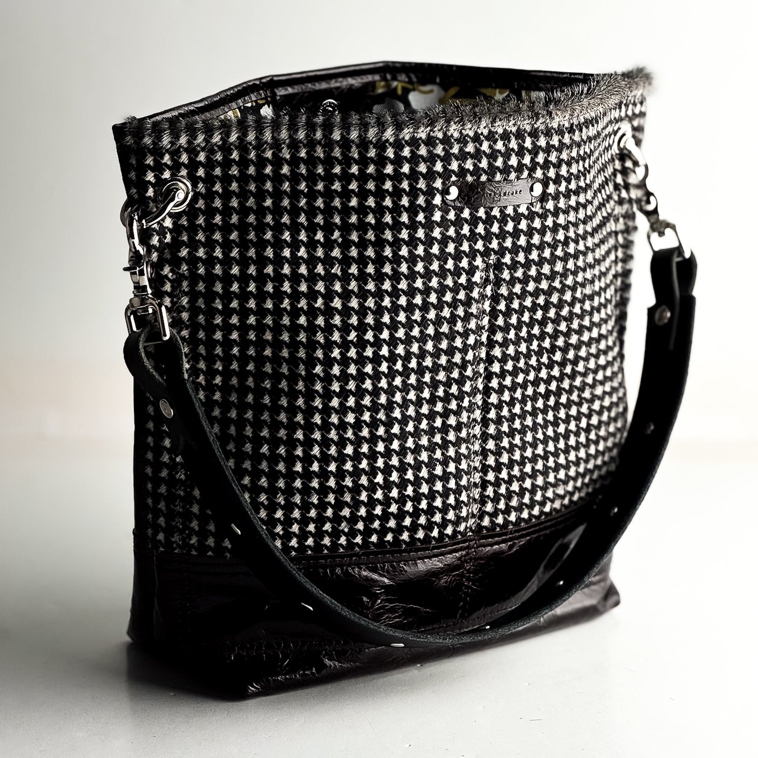 Midnight in Paris Collection | Tivoli Shoulder Tote | Houndstooth Hair-on-Hide + Chocolate Truffle