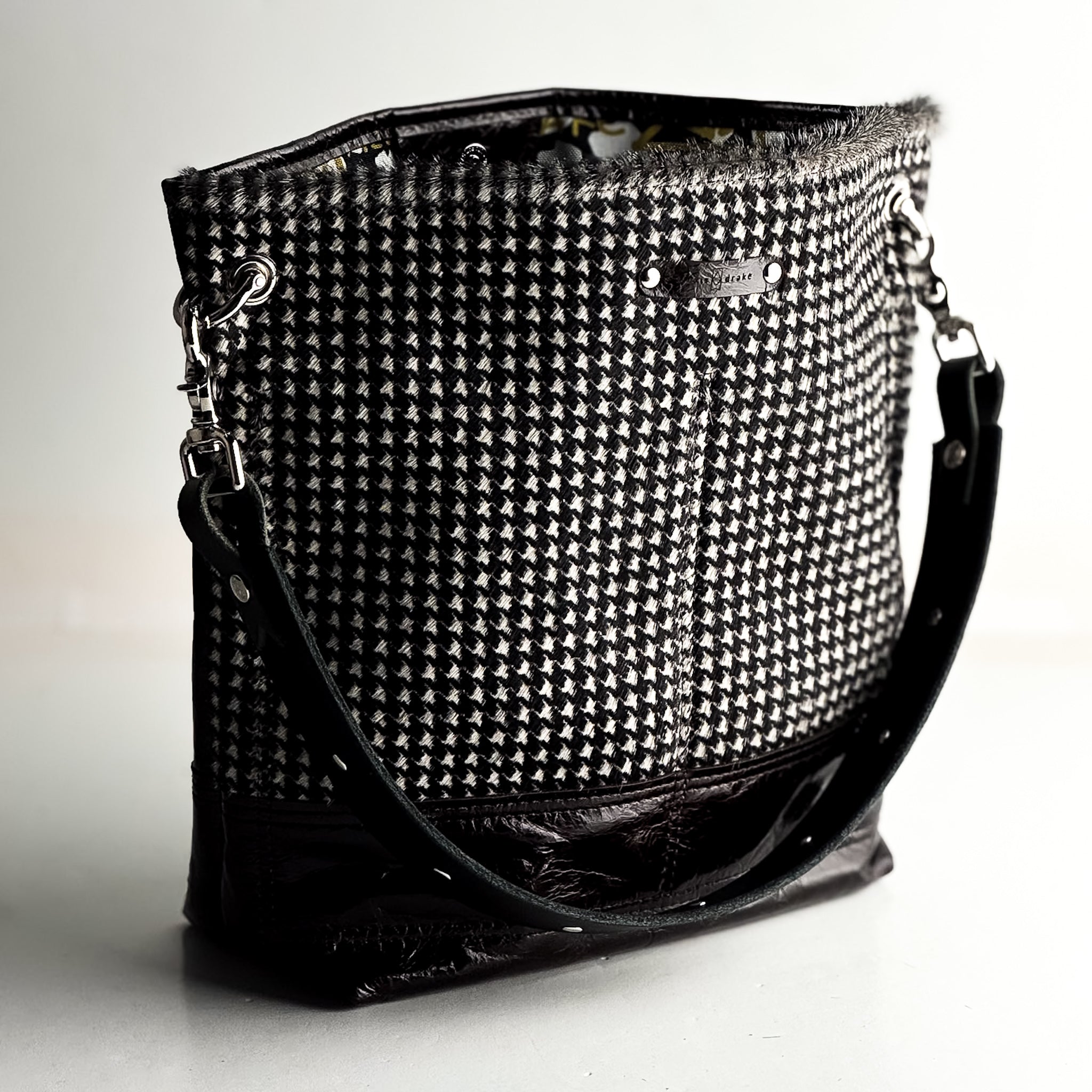 Midnight in Paris Collection | Tivoli Shoulder Tote | Houndstooth Hair-on-Hide + Chocolate Truffle