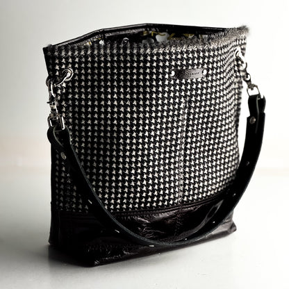 Midnight in Paris Collection | Tivoli Shoulder Tote | Houndstooth Hair-on-Hide + Chocolate Truffle