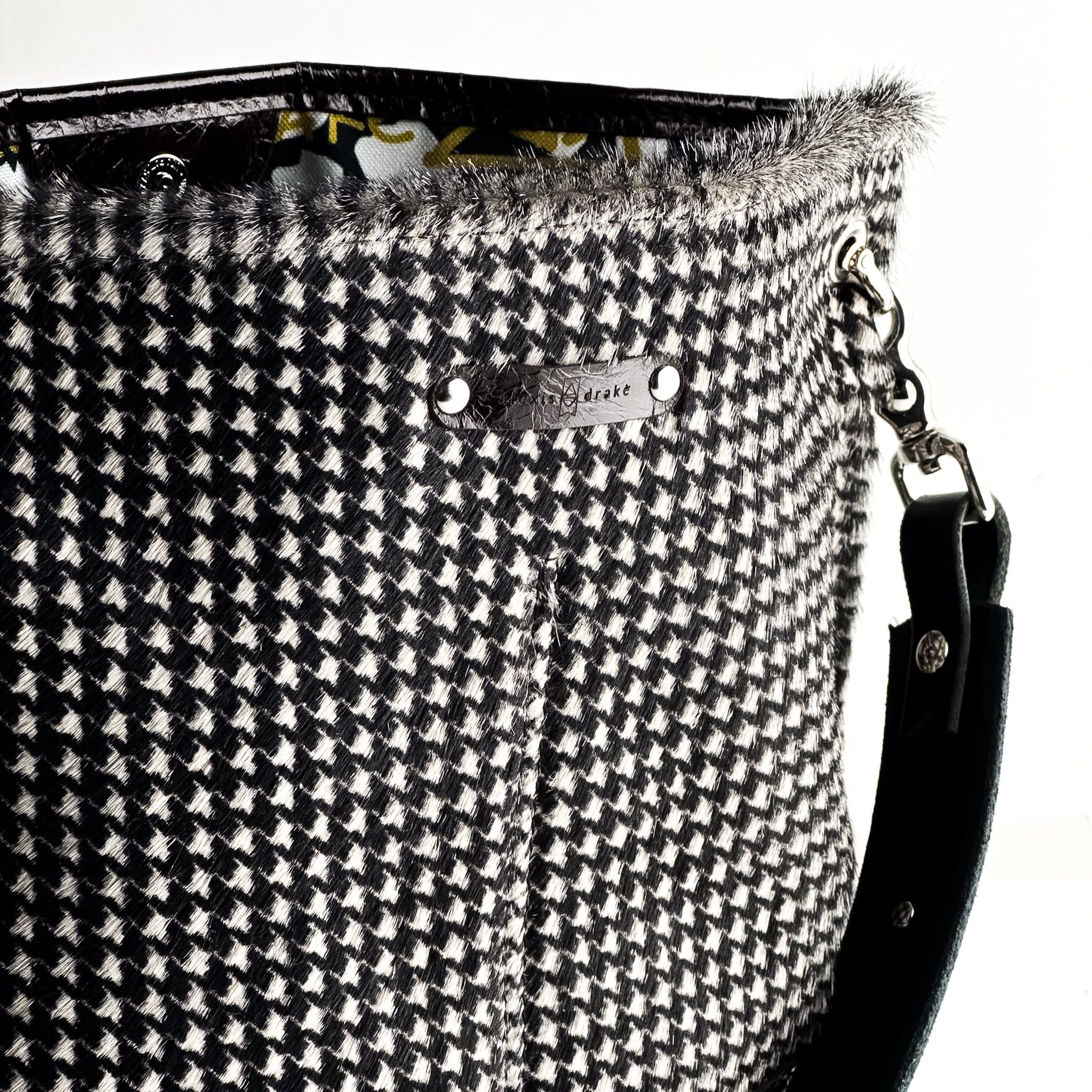 Midnight in Paris Collection | Tivoli Shoulder Tote | Houndstooth Hair-on-Hide + Chocolate Truffle