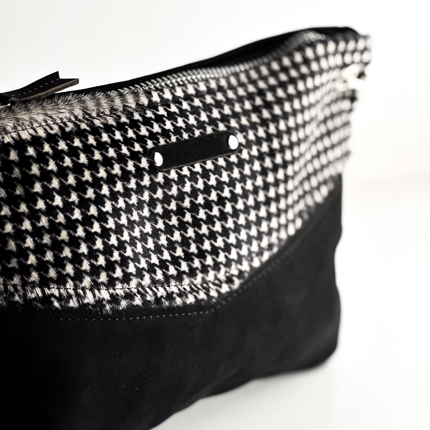Midnight in Paris Collection | Jackie Clutch | Houndstooth Hair-on-Hide + Noir Suede