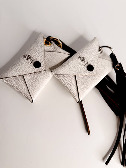 Steamboat Collection | Keychain | Leather Wallet Pouch + Tassel  | White Pebble + Rocky