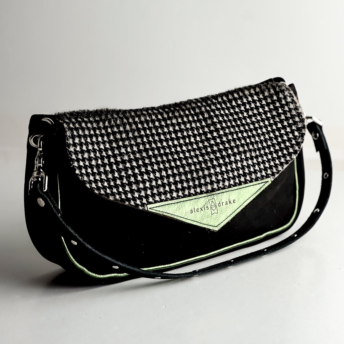 Midnight in Paris Collection | Adri Shoulder Tote | Houndstooth Hair-on-Hide + Noir Suede
