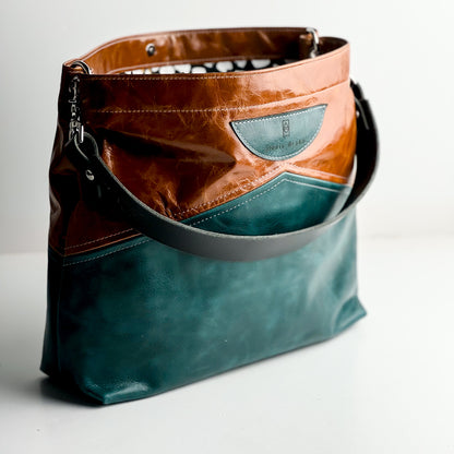 Western Woods Collection | Eleanor Shoulder Tote | Bourbon + Teal Spruce