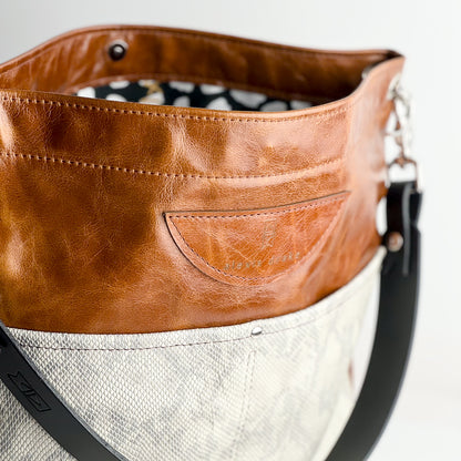 Western Woods Collection | Train Shoulder Tote | Bourbon + Winter Python