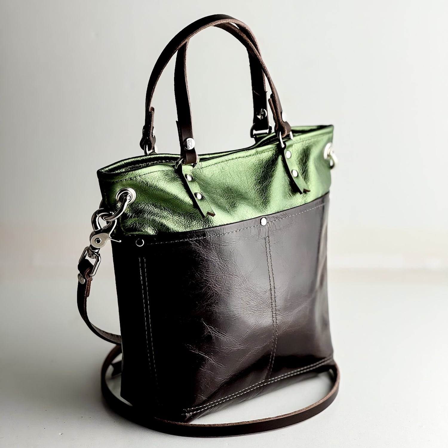 Midnight in Paris Collection | Amika Satchel + Crossbody | Emerald + Chocolate Truffle