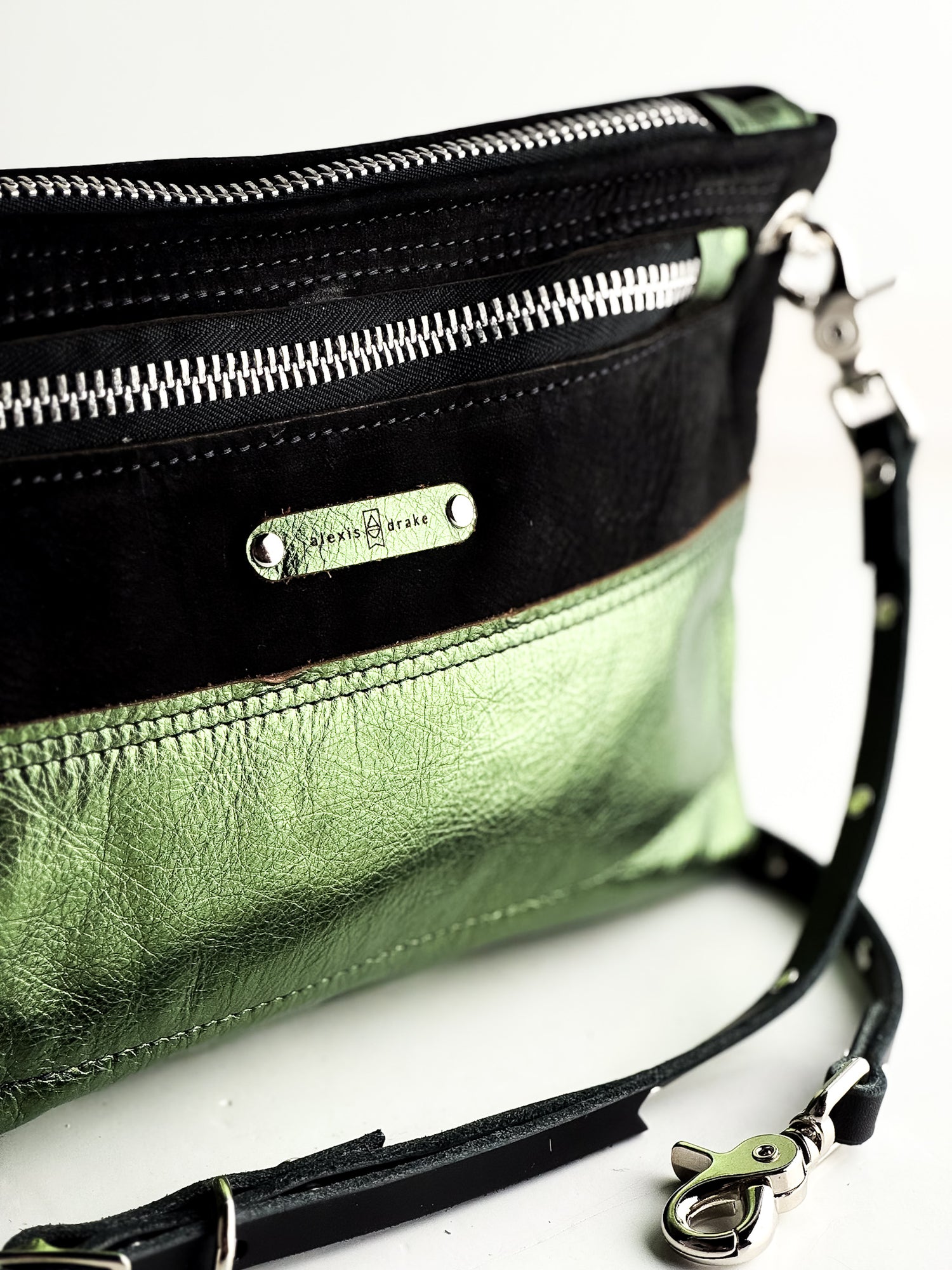 Midnight in Paris Collection | Sophie Crossbody | Noir Suede + Emerald