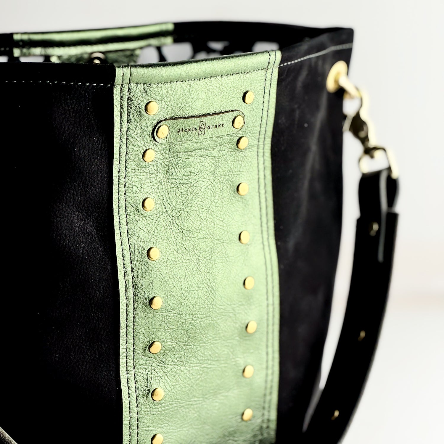 Midnight in Paris Collection | Tivoli Shoulder Tote | Noir Suede + Emerald