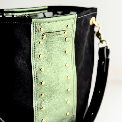 Midnight in Paris Collection | Tivoli Shoulder Tote | Noir Suede + Emerald