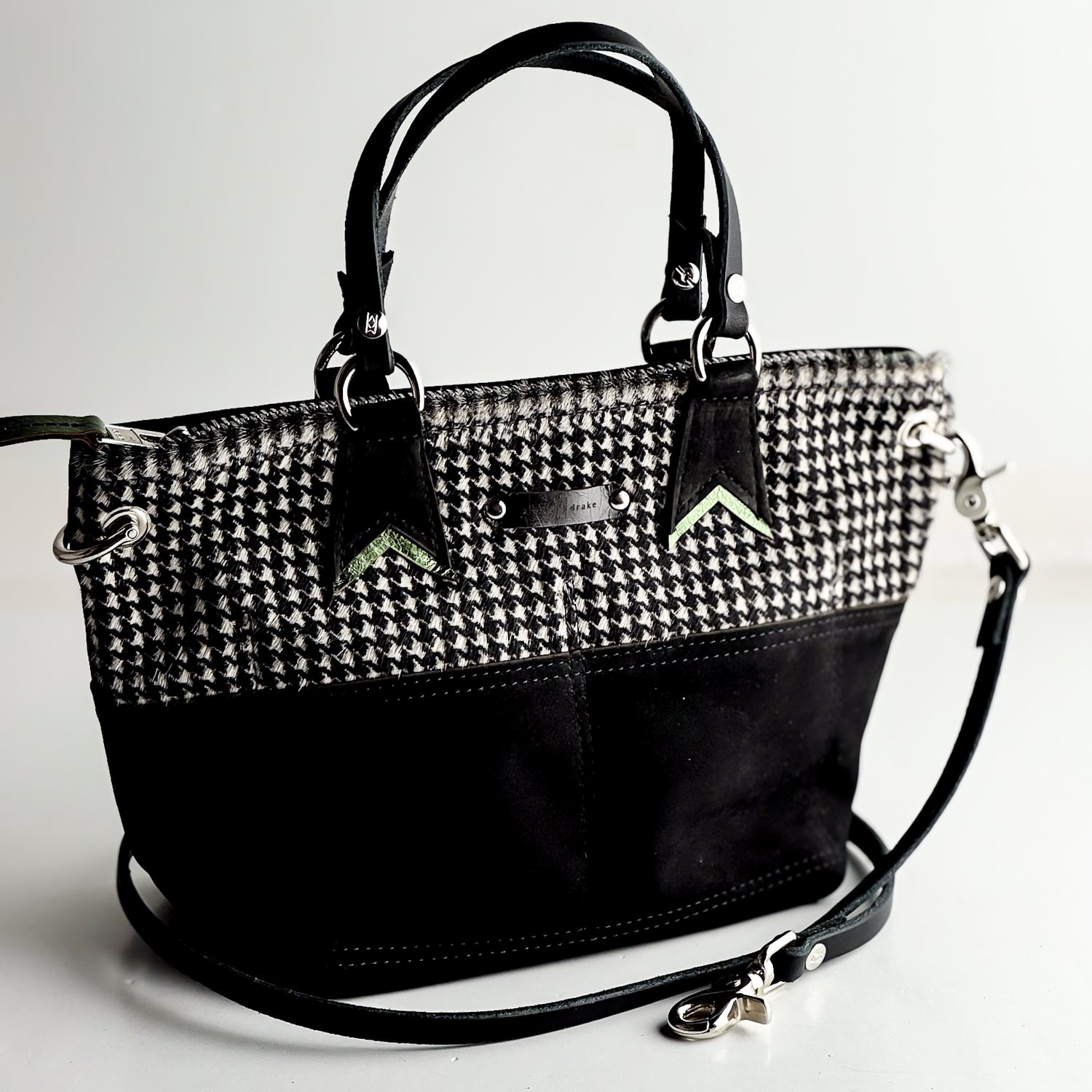 Midnight in Paris Collection | Coco Satchel + Crossbody | Houndstooth Hair-on-Hide + Noir Suede