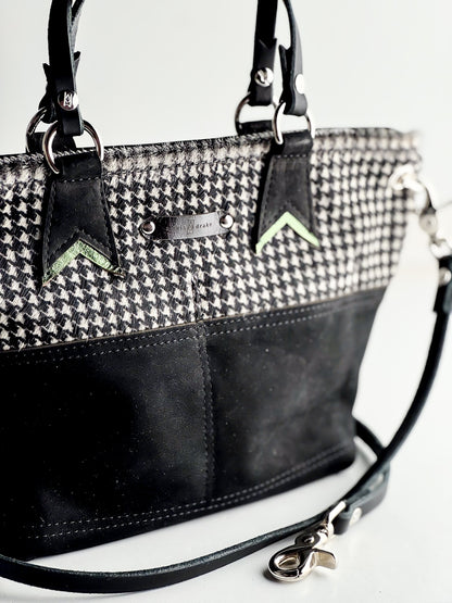 Midnight in Paris Collection | Coco Satchel + Crossbody | Houndstooth Hair-on-Hide + Noir Suede