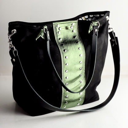 Midnight in Paris Collection | Lexington Shoulder Tote | Noir Suede + Emerald