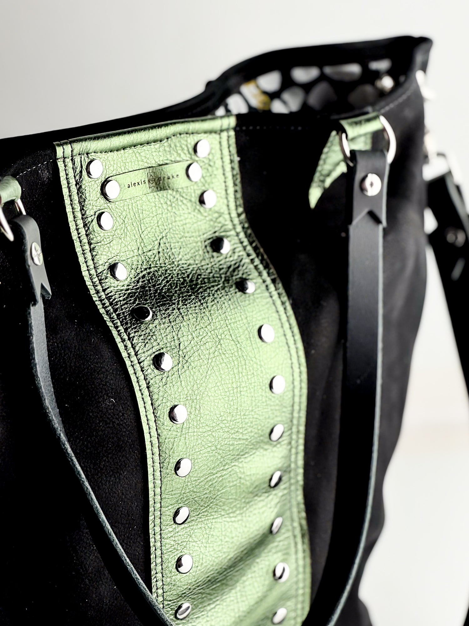 Midnight in Paris Collection | Lexington Shoulder Tote | Noir Suede + Emerald