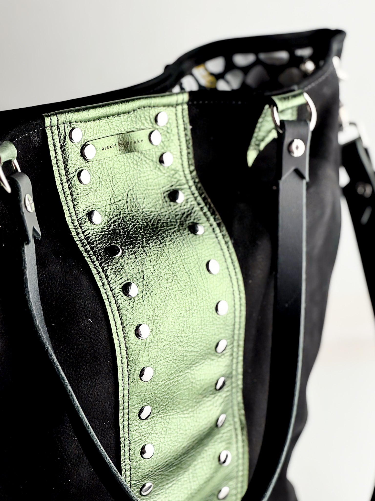 Midnight in Paris Collection | Lexington Shoulder Tote | Noir Suede + Emerald
