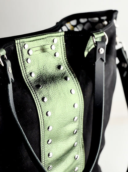 Midnight in Paris Collection | Lexington Shoulder Tote | Noir Suede + Emerald