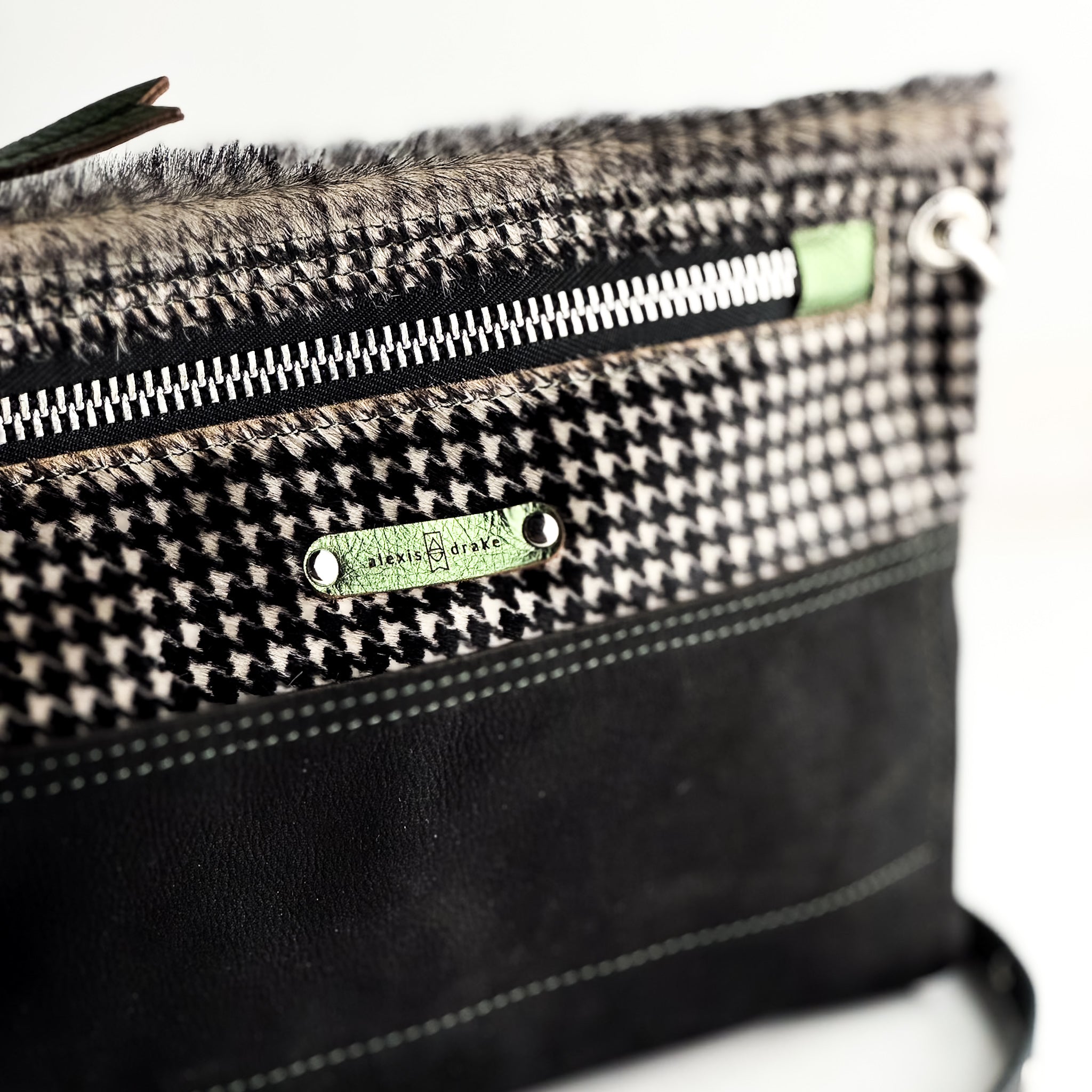 Midnight in Paris Collection | Sophie Crossbody | Houndstooth Hair-on-Hide + Noir Suede