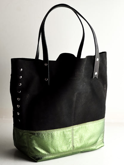 Midnight in Paris Collection | Market Tote |  Emerald + Noir Suede
