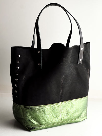 Midnight in Paris Collection | Market Tote |  Emerald + Noir Suede
