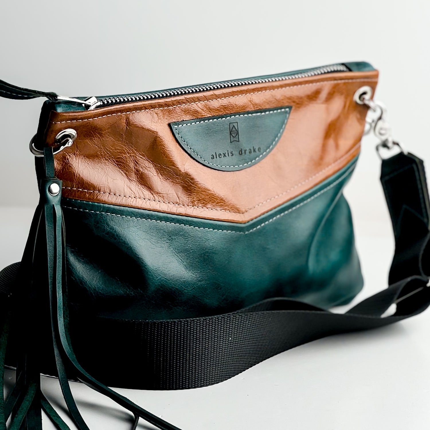 Western Woods Collection | Jackie Crossbody | Bourbon + Teal Spruce