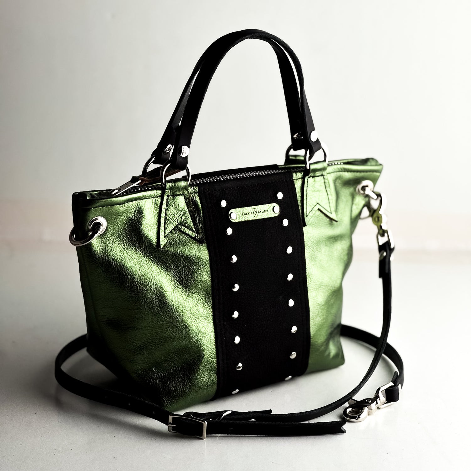 Midnight in Paris Collection | Coco Satchel + Crossbody | Emerald + Noir Suede